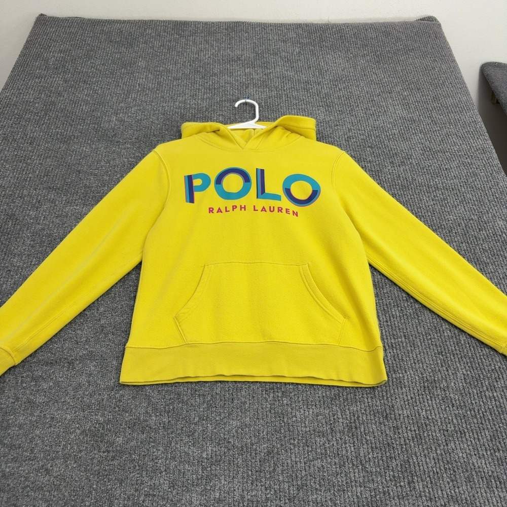 Polo Ralph Lauren Hoodie Boys L Yellow Cotton Graphic Pullover Casual Streetwear